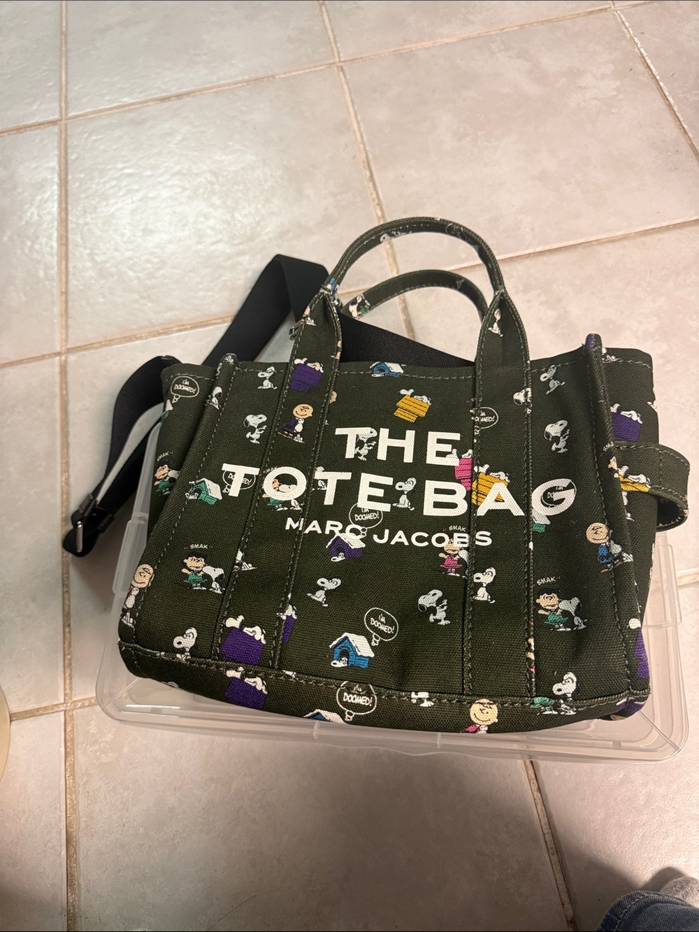 Marc Jacobs Olive Green Graphic 'The Tote Bag' Canvas Messenger